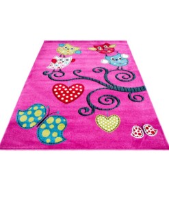 Tapis enfant Papillon & Oiseau - violet - overzicht schuin, thumbnail