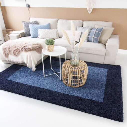 Tapis de couloir poils longs avec Bordure Shaggy Trend - bleu