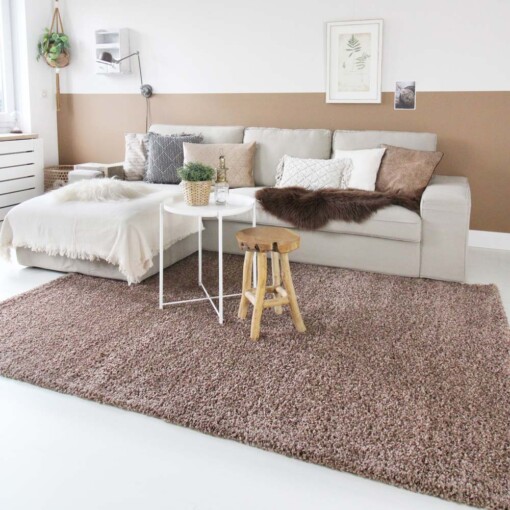 Tapis Carré poils longs Shaggy Trend - Moka