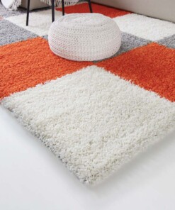 Tapis poils longs carreaux Shaggy Trend - orange