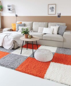 Tapis poils longs carreaux Shaggy Trend - orange Tapis poils longs carreaux Shaggy Trend - orange