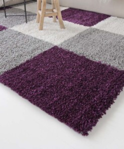 Tapis de couloir poils longs carreaux Shaggy Trend - violet