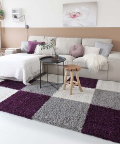 Tapis de couloir poils longs carreaux Shaggy Trend - violet Tapis de couloir poils longs carreaux Shaggy Trend - violet
