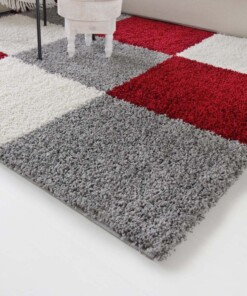 Tapis poils longs carreaux Shaggy Trend - rouge