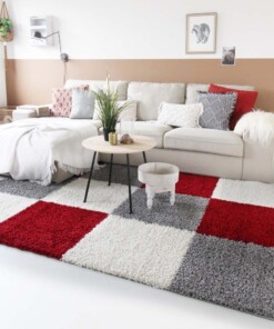 Tapis poils longs carreaux Shaggy Trend - rouge Tapis poils longs carreaux Shaggy Trend - rouge