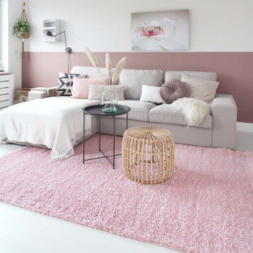 Tapis Carré poils longs Shaggy Trend - rose clair