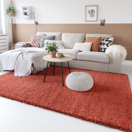 Tapis Carré poils longs Shaggy Trend - terracota