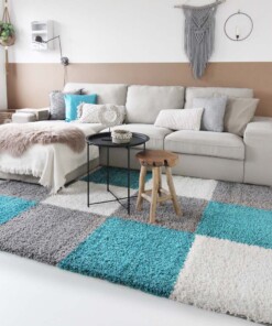 Tapis de couloir poils longs carreaux Shaggy Trend - turquoise - sfeer, thumbnail Tapis de couloir poils longs carreaux Shaggy Trend - turquoise - sfeer, thumbnail