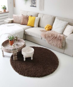 Tapis rond poils longs - Shaggy Royal marron - sfeer