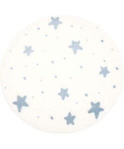 Tapis rond pour enfant petites étoiles 3D - Crème/bleu - overzicht boven, thumbnail Tapis rond pour enfant petites étoiles 3D - Crème/bleu - overzicht boven, thumbnail