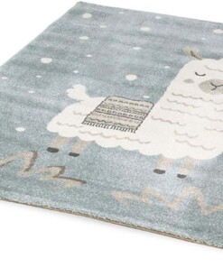 Tapis enfant lama - bleu/blanc - overzicht schuin, thumbnail