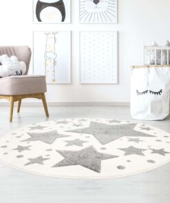 Tapis rond pour enfant étoiles 3D - Crème/gris - sfeer, thumbnail