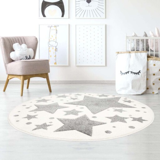 Tapis rond pour enfant étoiles 3D - Crème/gris - sfeer