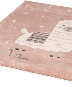 Tapis enfant lama - rose/blanc - overzicht schuin, thumbnail