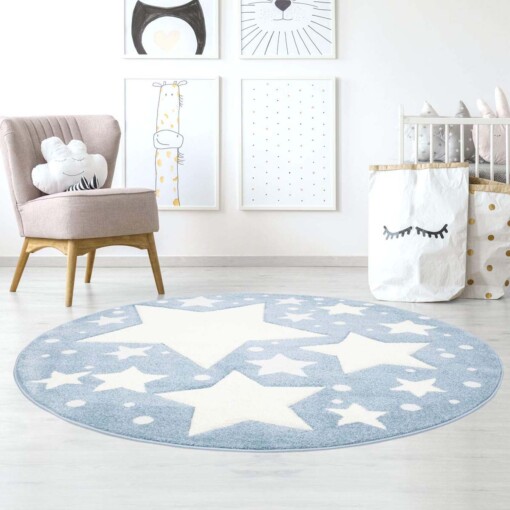 Tapis rond pour enfant étoiles 3D - bleu/Crème - sfeer