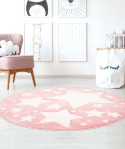 Tapis rond pour enfant étoiles 3D - rose/Crème - sfeer, thumbnail