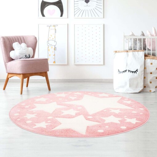 Tapis rond pour enfant étoiles 3D - rose/Crème - sfeer