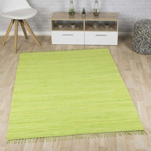 Tapis Kilim tissé main Bomull - vert - sfeer