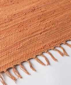 Tapis Kilim tissé main Bomull - terracota - close up zijkant, thumbnail