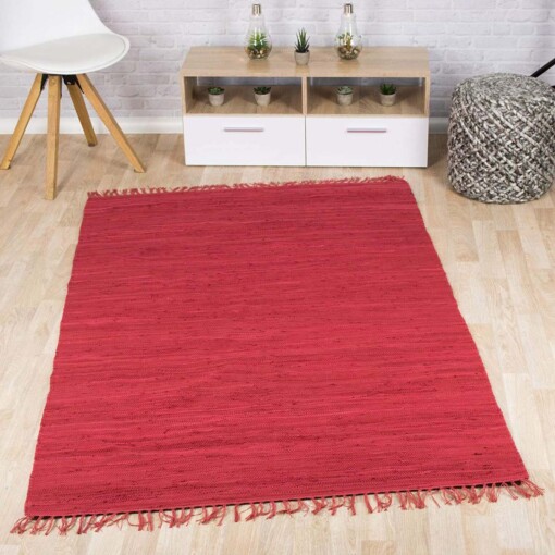 Tapis Kilim tissé main Bomull - rouge - sfeer