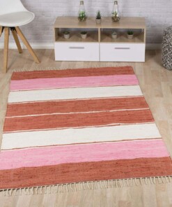 Tapis Kilim rayé tissé main Bomull - rouge/blanc - sfeer, thumbnail