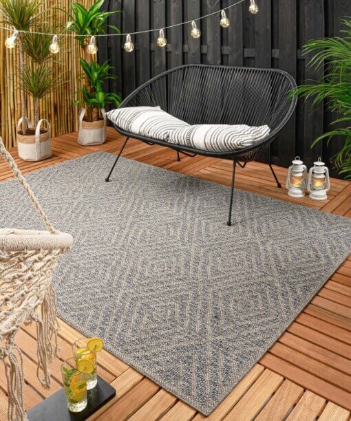Tapis d’extérieur losange Alpo - bleu/argent - sfeer