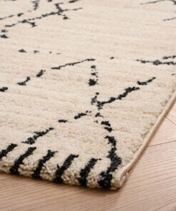 Tapis style berbère Beni Ouarain Soufiane - Crème/noir - close up hoek, thumbnail