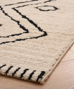 Tapis berbère Beni Ouarain Bahij - Crème/noir - close up hoek, thumbnail Tapis berbère Beni Ouarain Bahij - Crème/noir - close up hoek, thumbnail