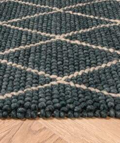 Tapis en laine losange Vinduer - bleu canard/gris - close up zijkant, thumbnail Tapis en laine losange Vinduer - bleu canard/gris - close up zijkant, thumbnail