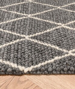Tapis en laine losange Vinduer - gris foncé/Crème - close up zijkant, thumbnail Tapis en laine losange Vinduer - gris foncé/Crème - close up zijkant, thumbnail