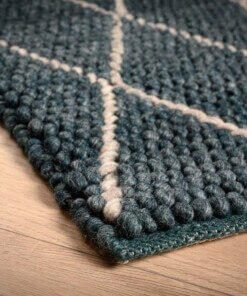 Tapis en laine losange Vinduer - bleu canard/gris - close up hoek, thumbnail Tapis en laine losange Vinduer - bleu canard/gris - close up hoek, thumbnail