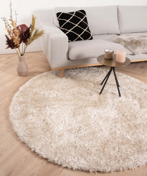 Tapis poils longs Rond Posh - Crème beige - sfeer