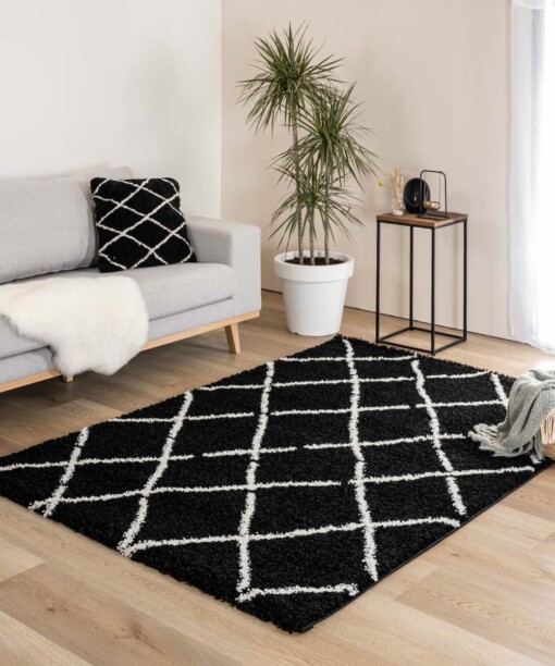 Tapis de couloir poils longs losange Artisan - noir/blanc - sfeer