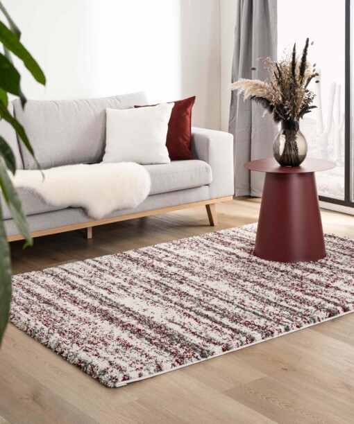 Tapis poils longs rayé Artisan - gris/rouge - sfeer