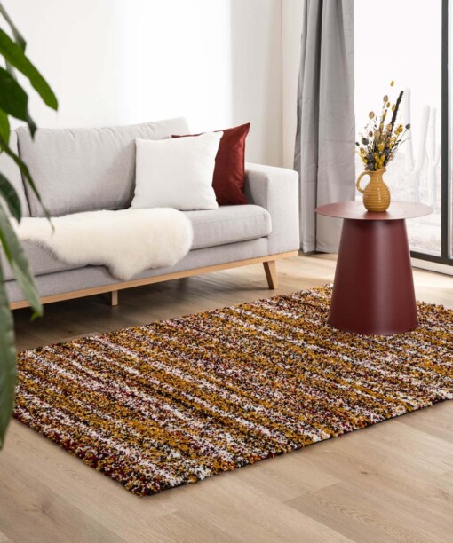 Tapis de couloir poils longs rayé Artisan - Multicolore/jaune moutarde - sfeer