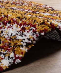 Tapis poils longs Rond rayé Artisan - Multicolore/jaune moutarde - close up zijkant, thumbnail Tapis poils longs Rond rayé Artisan - Multicolore/jaune moutarde - close up zijkant, thumbnail