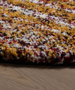 Tapis poils longs Rond rayé Artisan - Multicolore/jaune moutarde - close up zijkant, thumbnail Tapis poils longs Rond rayé Artisan - Multicolore/jaune moutarde - close up zijkant, thumbnail