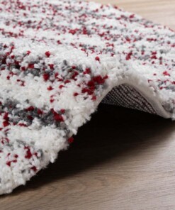 Tapis poils longs Rond rayé Artisan - gris/rouge - close up zijkant, thumbnail Tapis poils longs Rond rayé Artisan - gris/rouge - close up zijkant, thumbnail