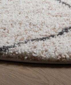 Tapis Rond losange poils longs Artisan - blanc/gris - close up zijkant, thumbnail Tapis Rond losange poils longs Artisan - blanc/gris - close up zijkant, thumbnail