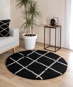 Tapis poils longs Rond losange Artisan - noir/blanc - sfeer