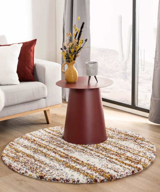 Tapis poils longs Rond rayé Artisan - blanc/Multicolore - sfeer