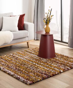 Tapis poils longs Carré rayé Artisan - Multicolore/jaune moutarde - sfeer, thumbnail