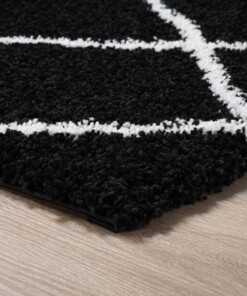 Tapis de couloir poils longs losange Artisan - noir/blanc - close up hoek, thumbnail Tapis de couloir poils longs losange Artisan - noir/blanc - close up hoek, thumbnail