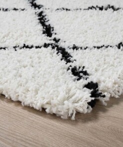 Tapis de couloir poils longs losange Habitat - blanc/noir - close up hoek, thumbnail Tapis de couloir poils longs losange Habitat - blanc/noir - close up hoek, thumbnail