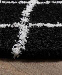 Tapis poils longs Rond losange Habitat - noir/blanc - close up zijkant, thumbnail Tapis poils longs Rond losange Habitat - noir/blanc - close up zijkant, thumbnail