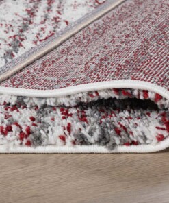 Tapis poils longs Carré rayé Artisan - gris/rouge - close up vouw, thumbnail Tapis poils longs Carré rayé Artisan - gris/rouge - close up vouw, thumbnail