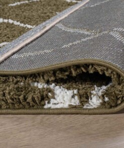 Tapis poils longs Carré losange Artisan - vert olive/blanc - close up vouw, thumbnail Tapis poils longs Carré losange Artisan - vert olive/blanc - close up vouw, thumbnail