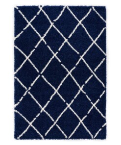 Tapis de couloir poils longs losange Artisan - bleu foncé/blanc - overzicht