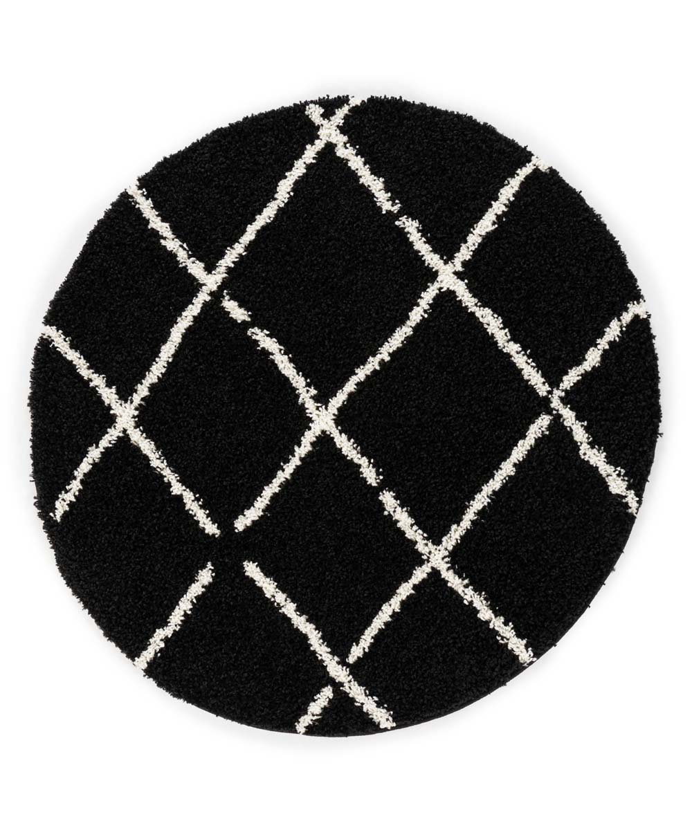 Tapis poils longs Rond losange Habitat - noir/blanc - overzicht Tapis poils longs Rond losange Habitat - noir/blanc - overzicht