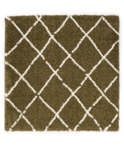 Tapis poils longs Carré losange Artisan - vert olive/blanc - overzicht